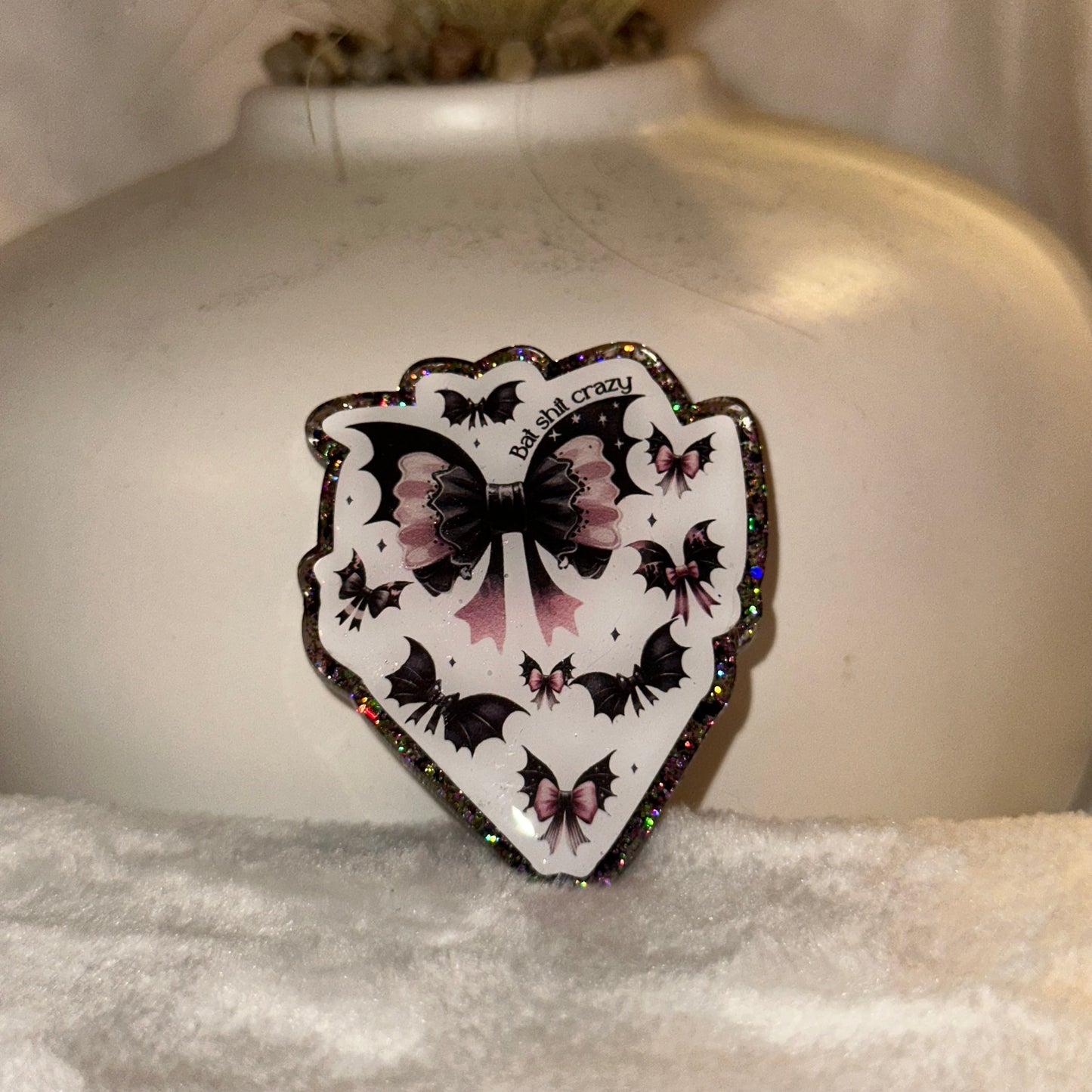 Bat Shit Crazy With Bows Badge Reel / Pop socket Topper