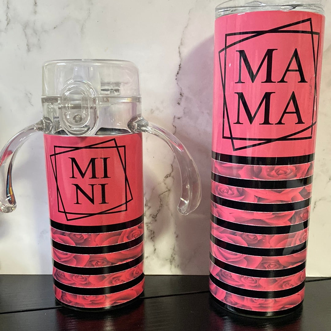 Pink Floral Mama And Mini Tumbler Set