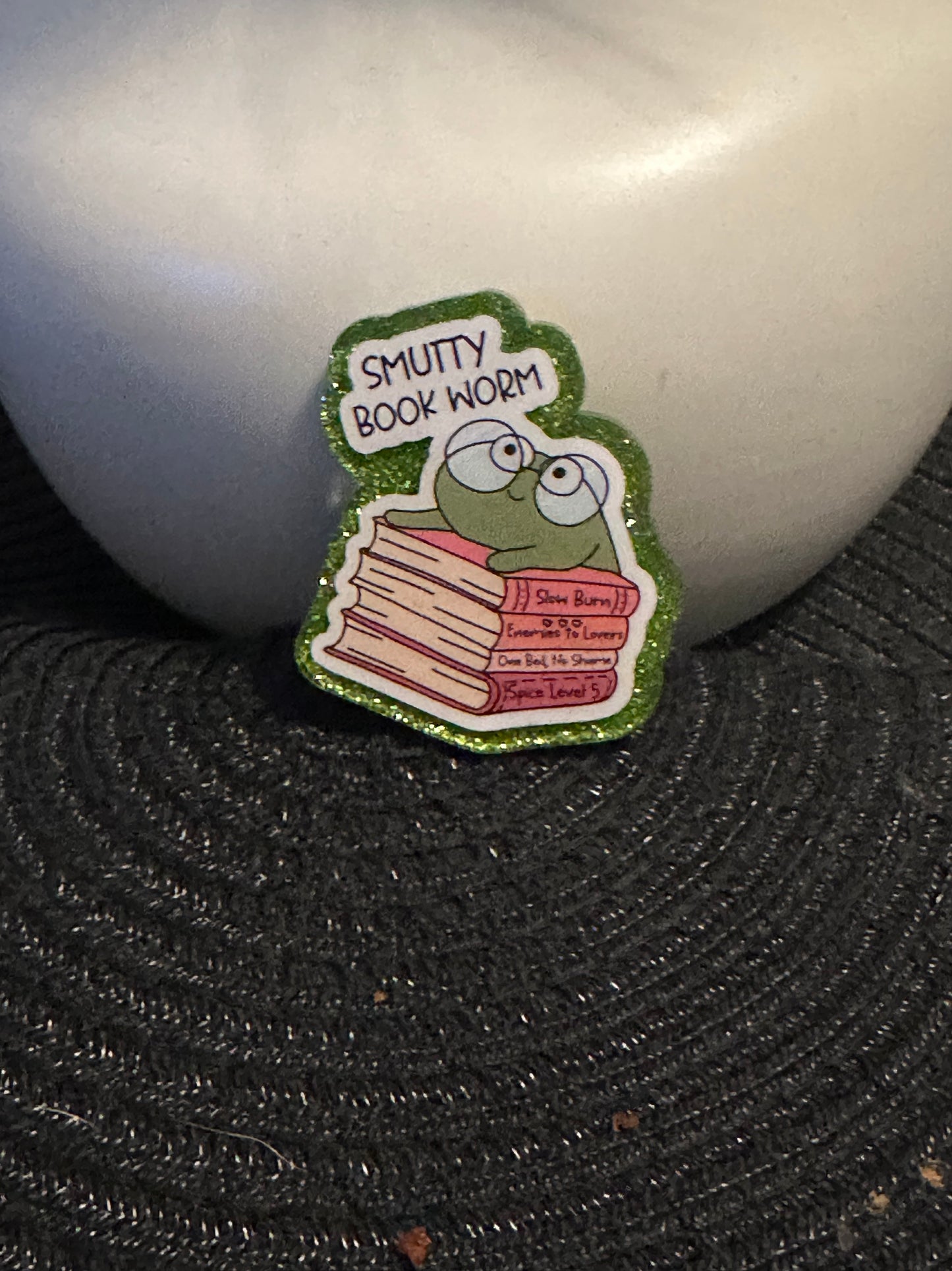 Smutty Book Worm Badge Reel / Pop socket Topper