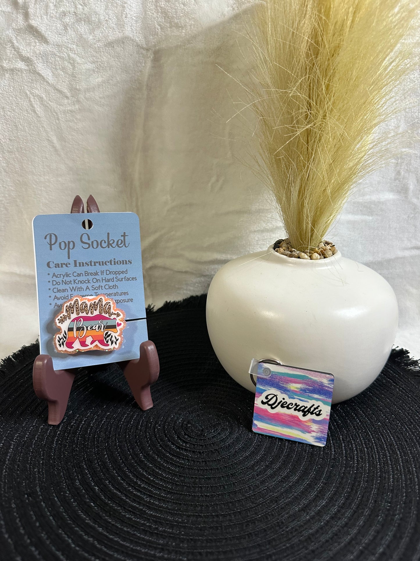 Mama Bear Orange Glitter Pop Socket