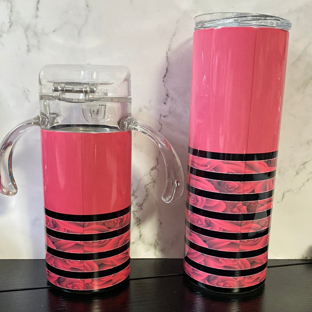 Pink Floral Mama And Mini Tumbler Set