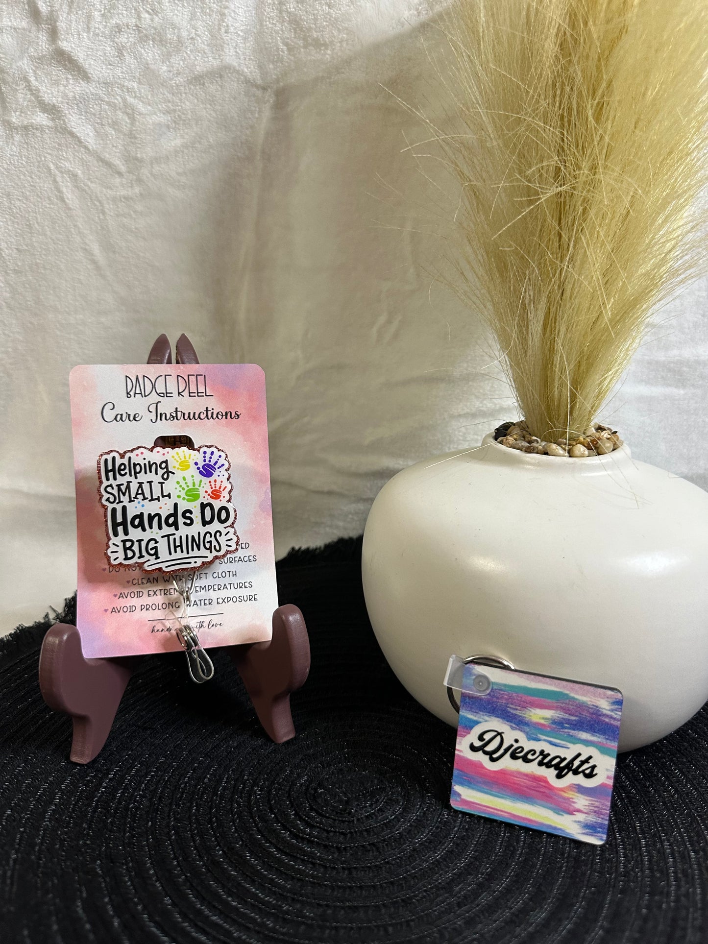 Helping Small Hands Do Big Things (red glitter) Badge Reel