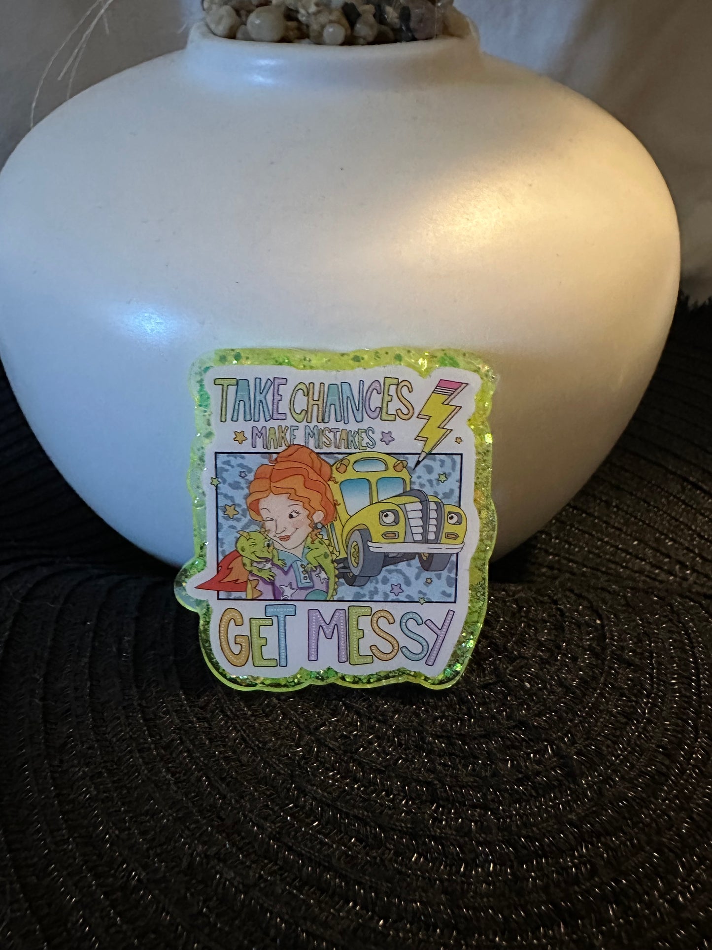 Take Chances With Bus Badge Reel / Pop socket Topper