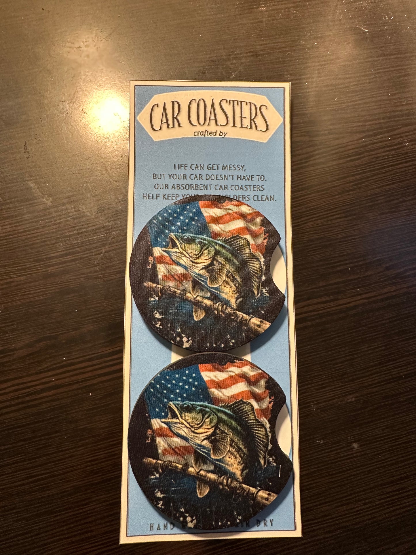 Fish And Flag Neoprene Car Coaster Set of 2