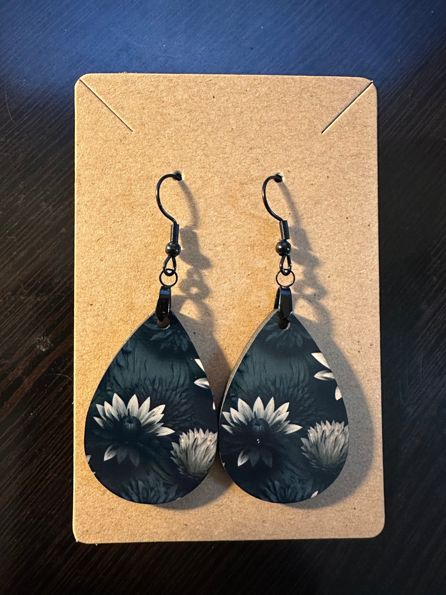 Black And White Floral Dangle Earrings