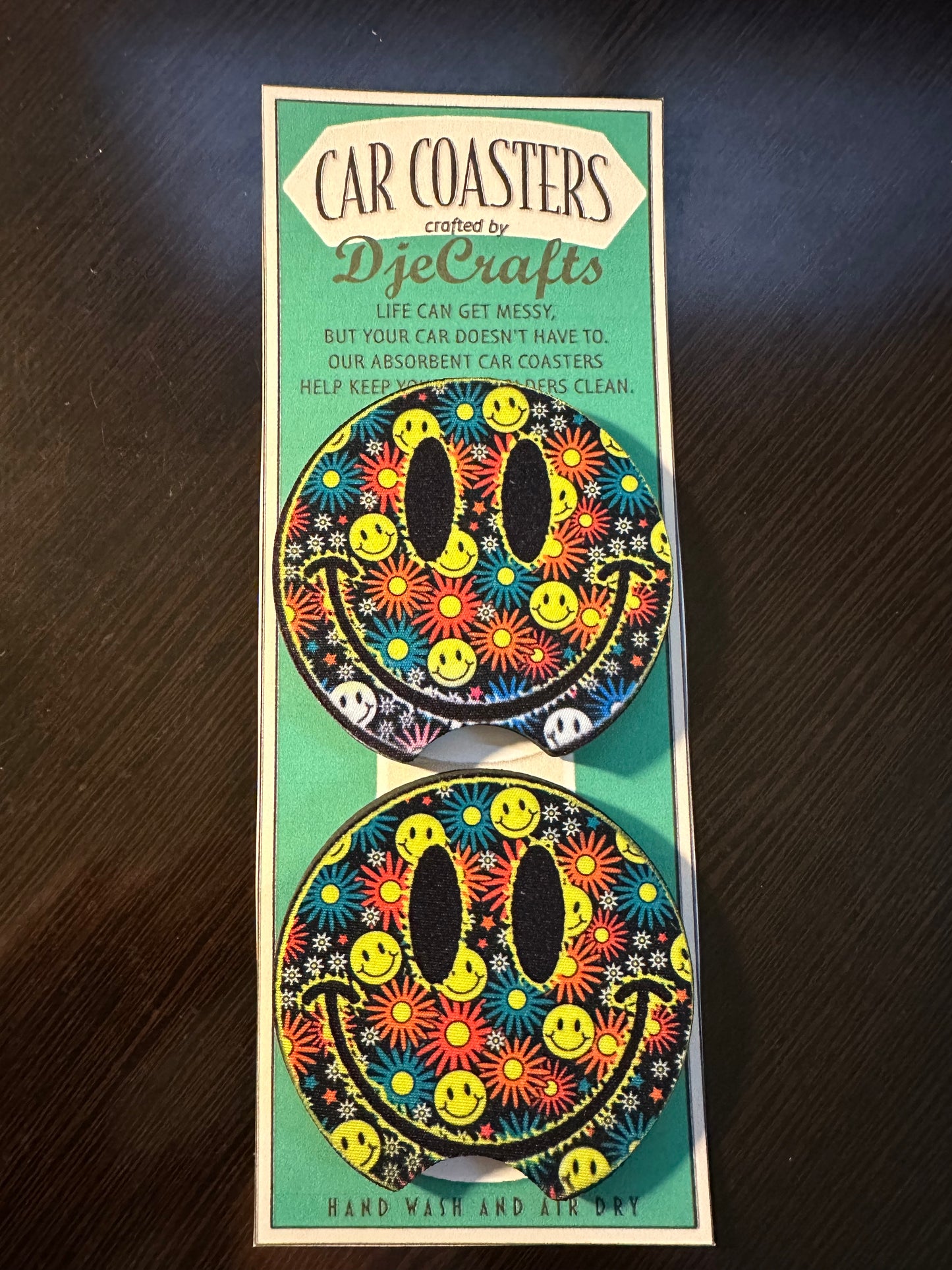 Bright Smiley Neoprene Car Coaster Set of 2