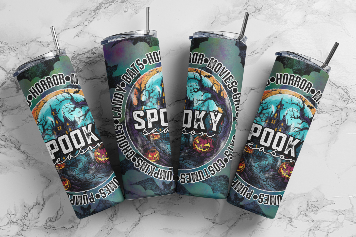 Spooky Season Full Design With Bats 20 Ounce Sublimation Tumbler