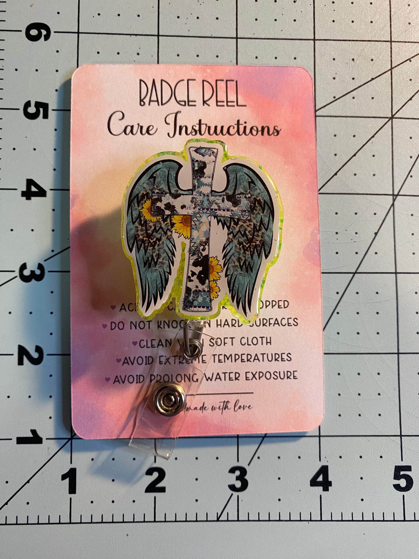 Cross And Angel Wings Badge Reel