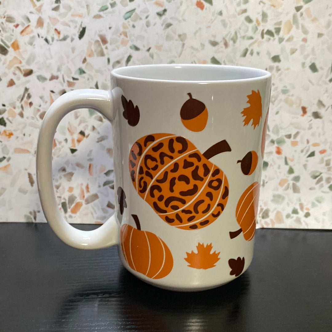 Leopard Pumpkins 15 ounce ceramic coffee mug