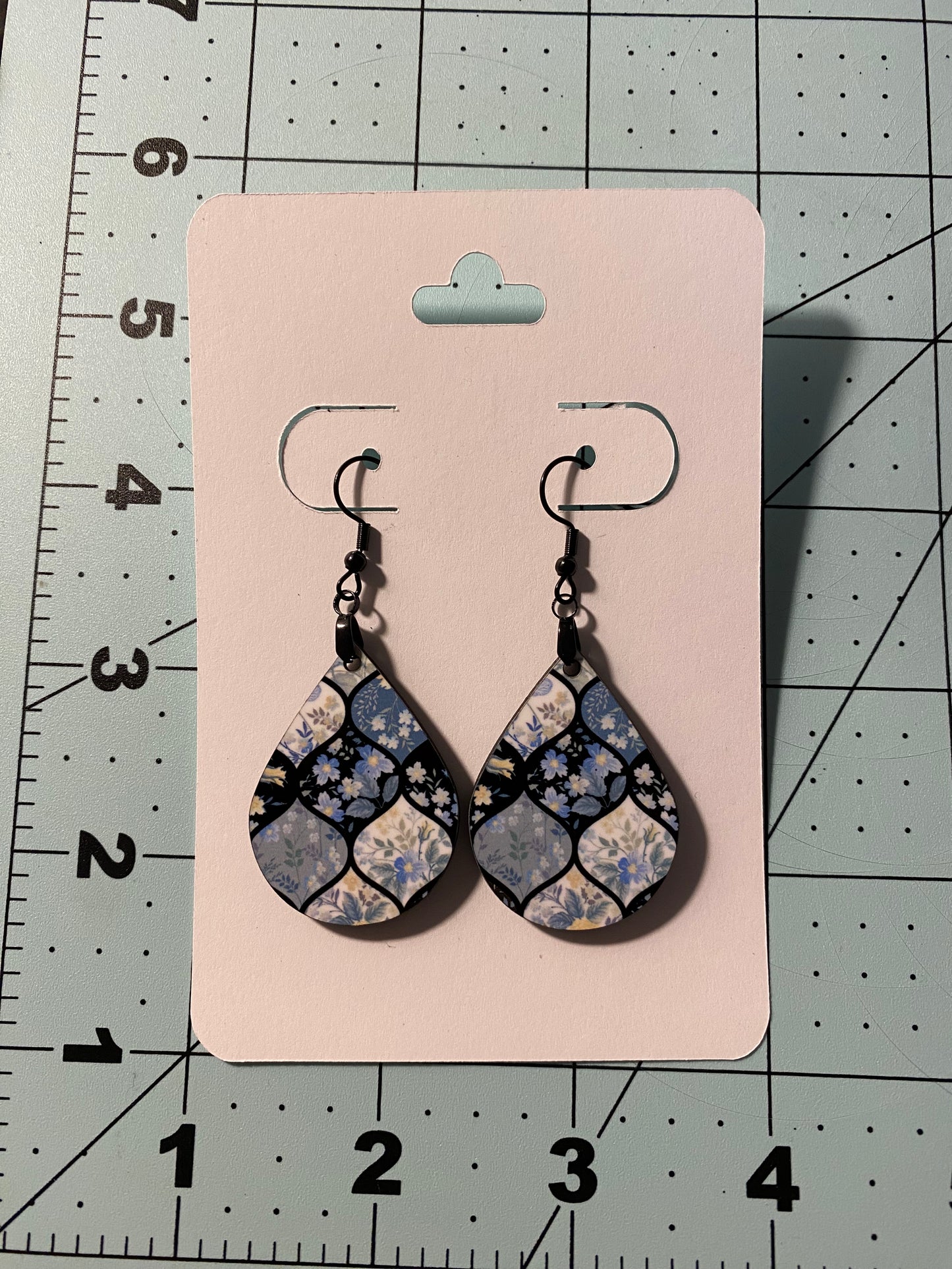 Blue Floral Dangle Earrings