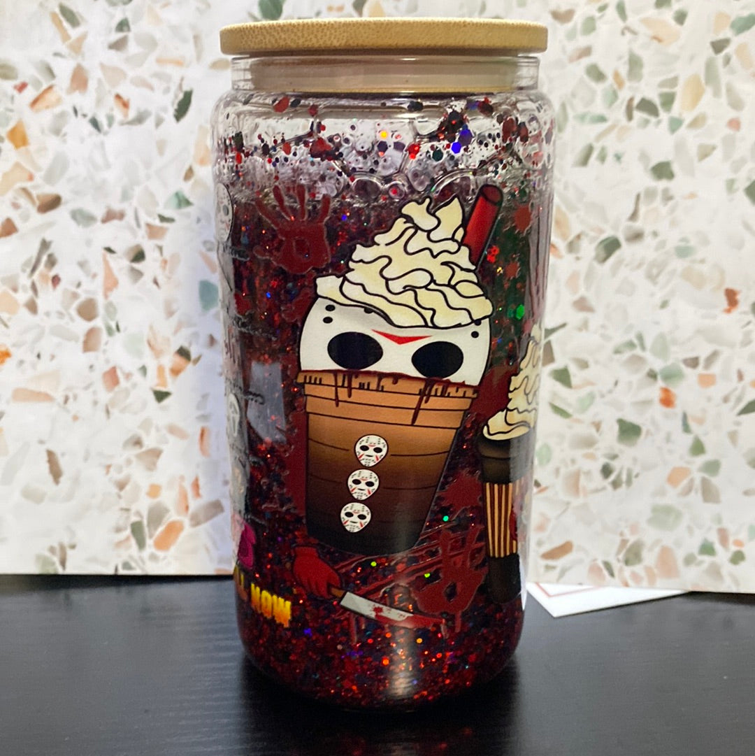 Horror coffee glitter globe 16 Ounce Glass Libby’s