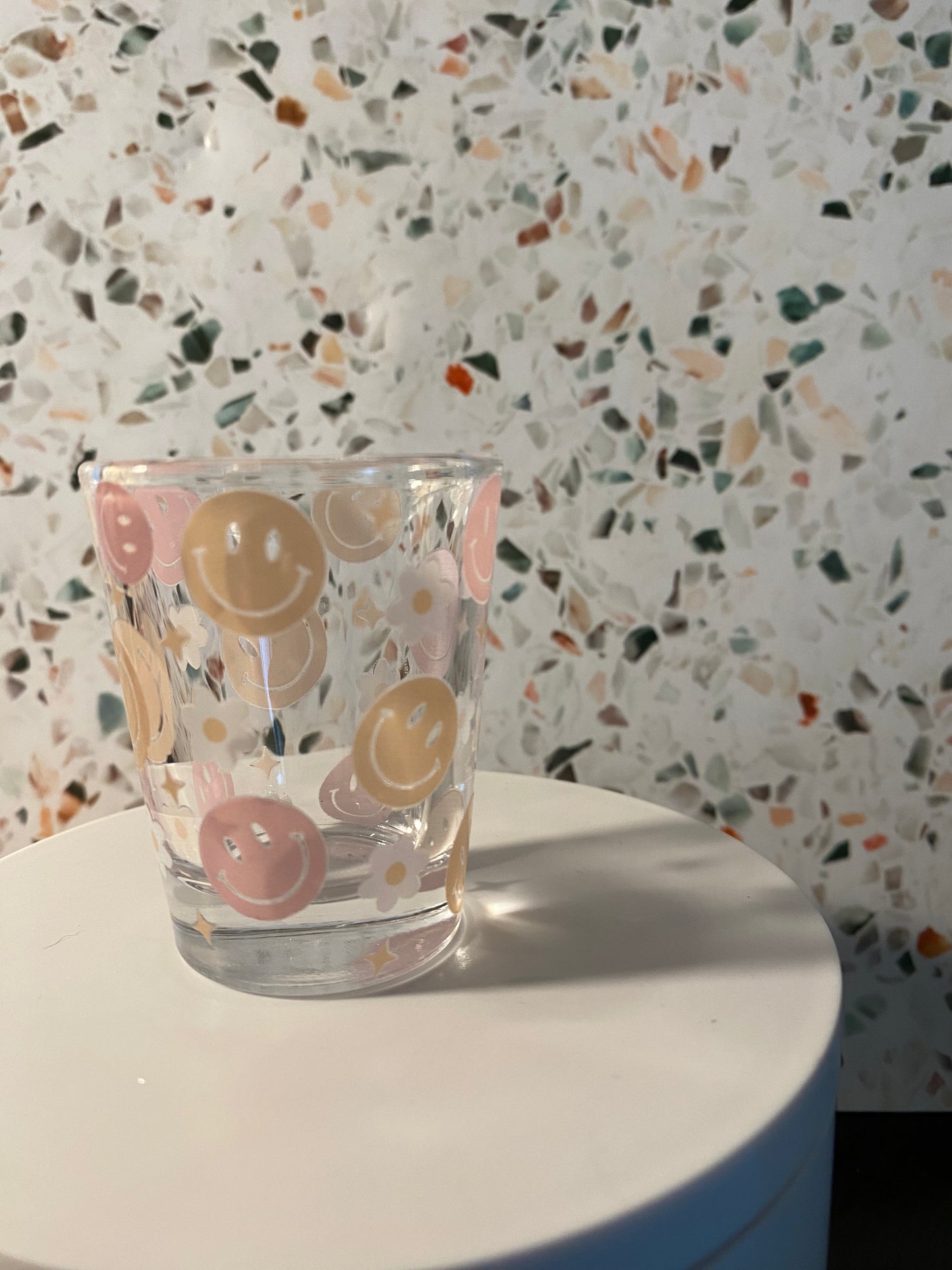 Floral Smileys 1.5 ounce shot glass