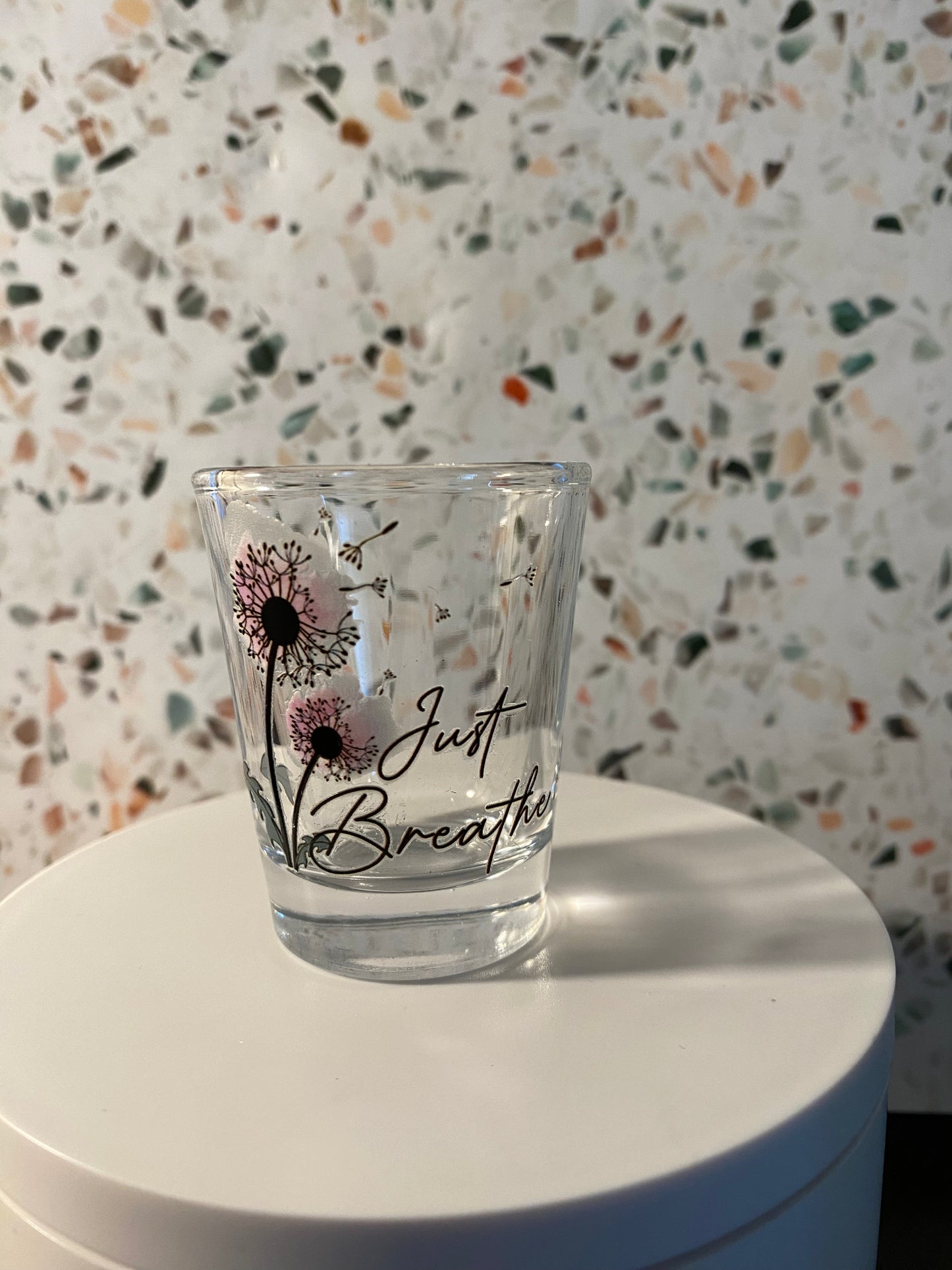Just Breathe 1.5 ounce shot glass