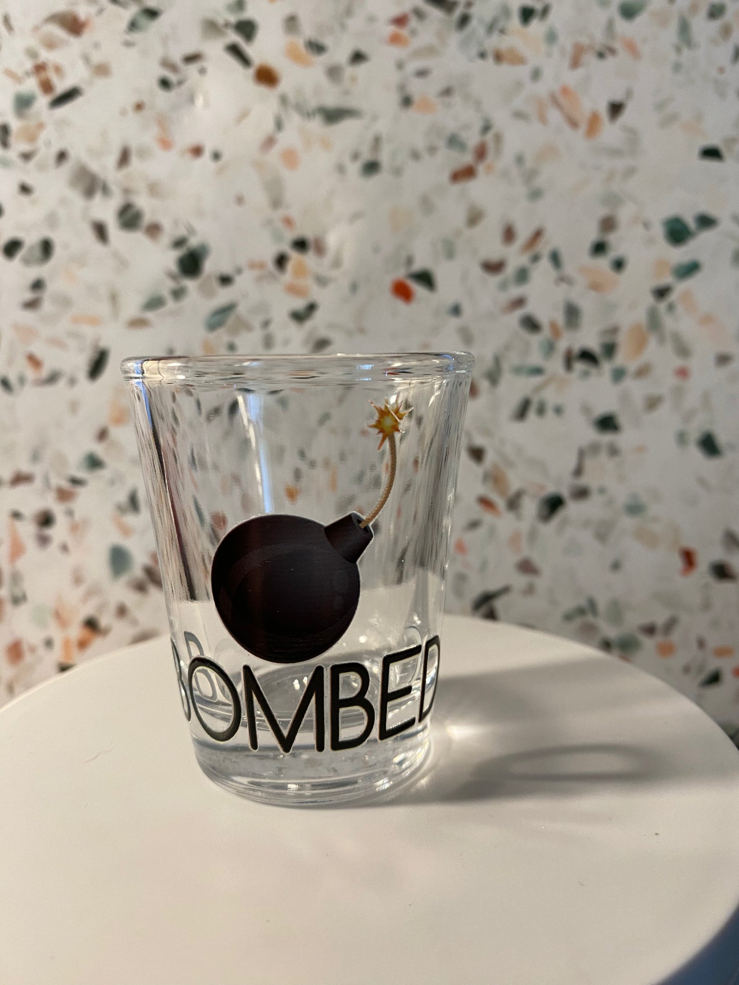 Bombed 1.5 ounce shot glass
