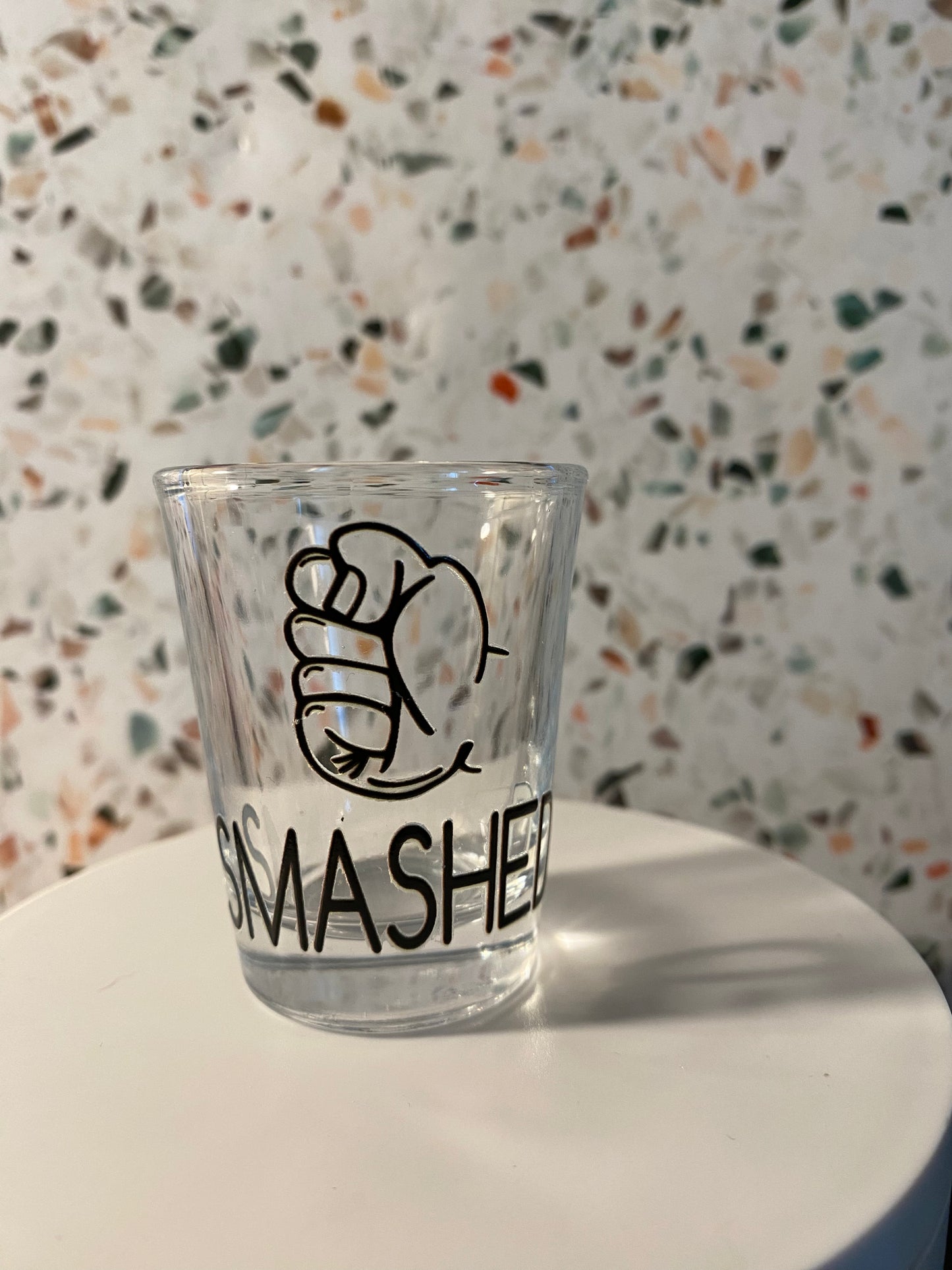Smashed 1.5 ounce shot glass