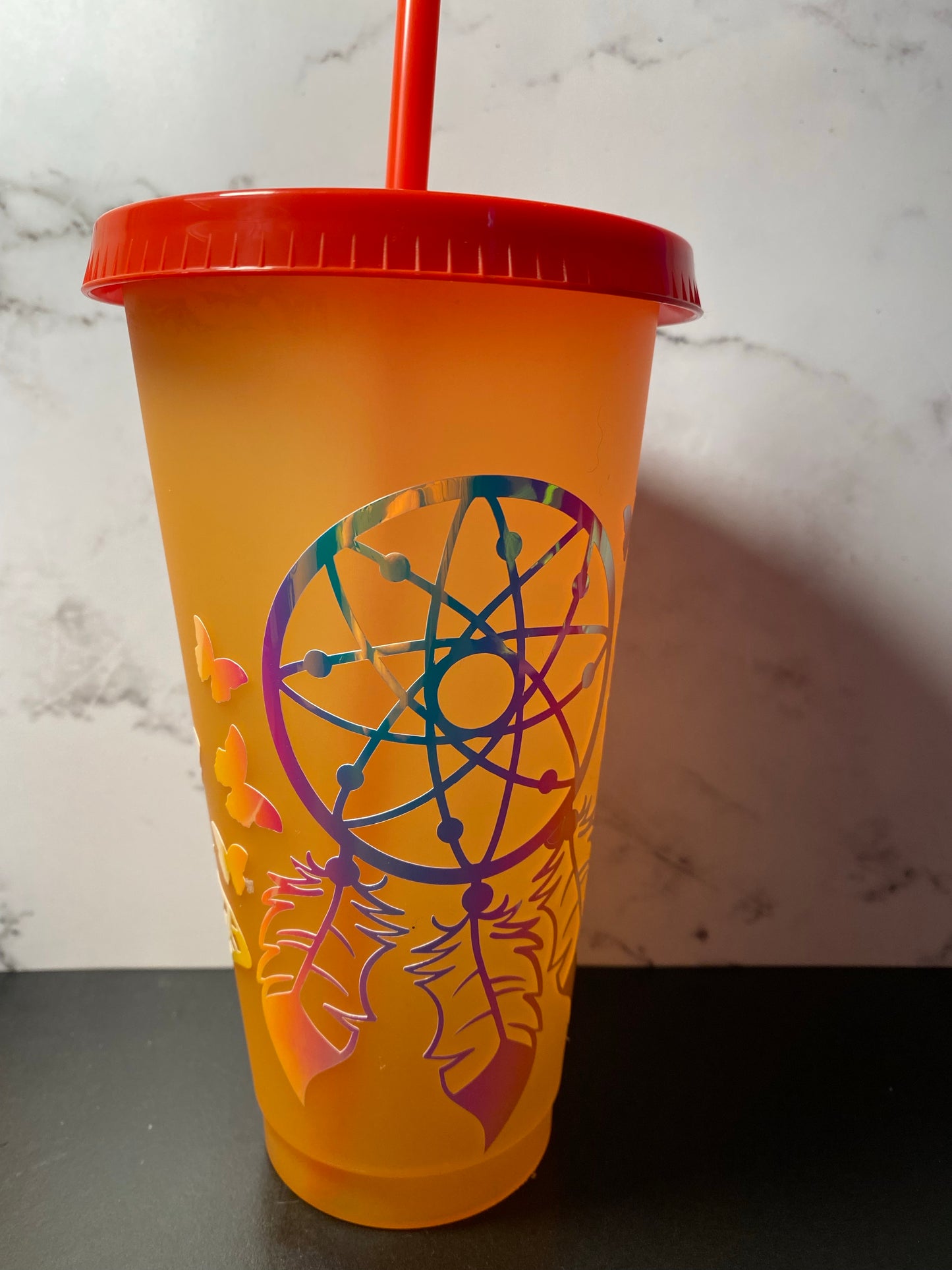 24 ounce dream catcher color changing tumbler.