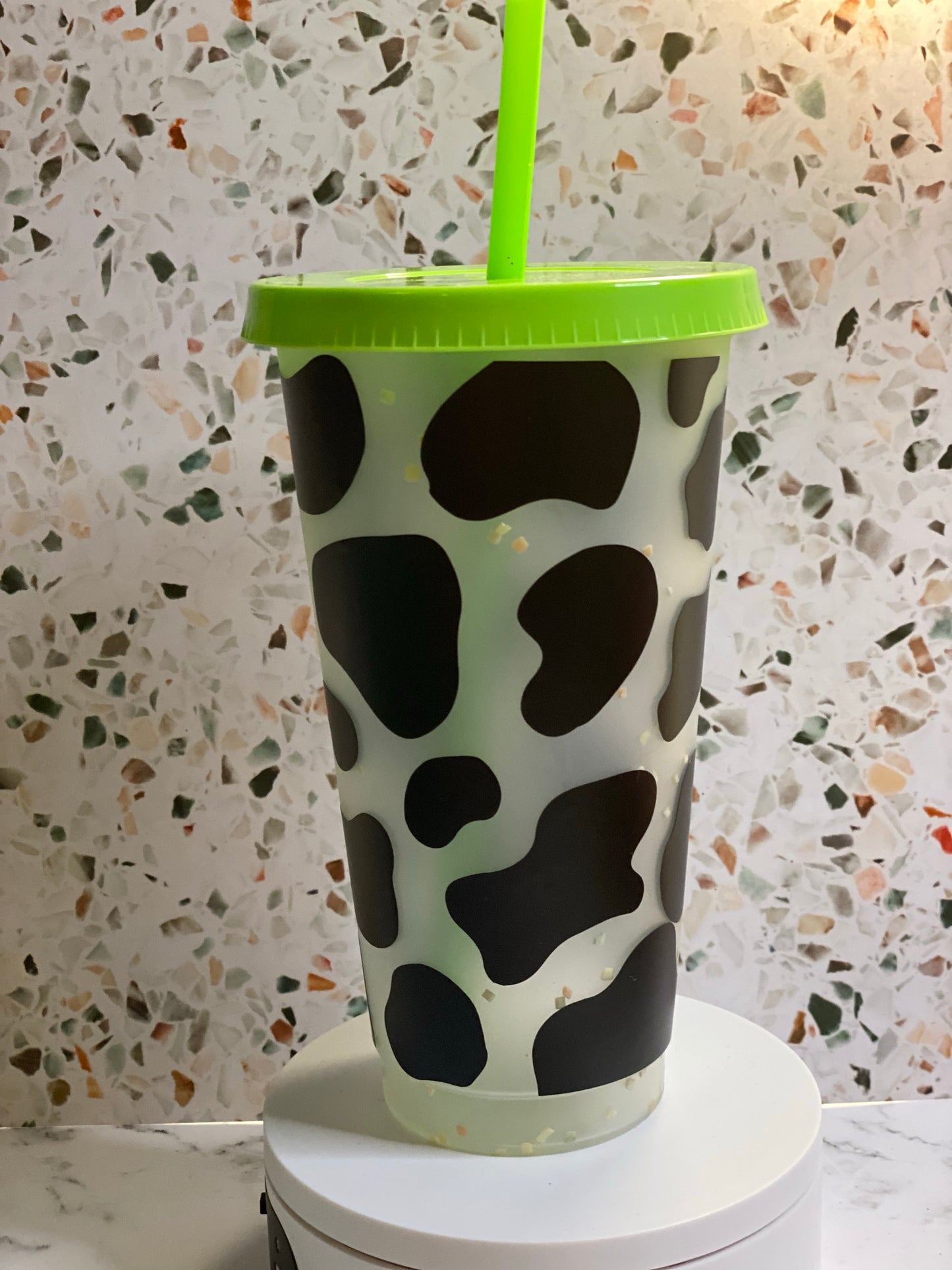 24 ounce cow print color changing tumbler