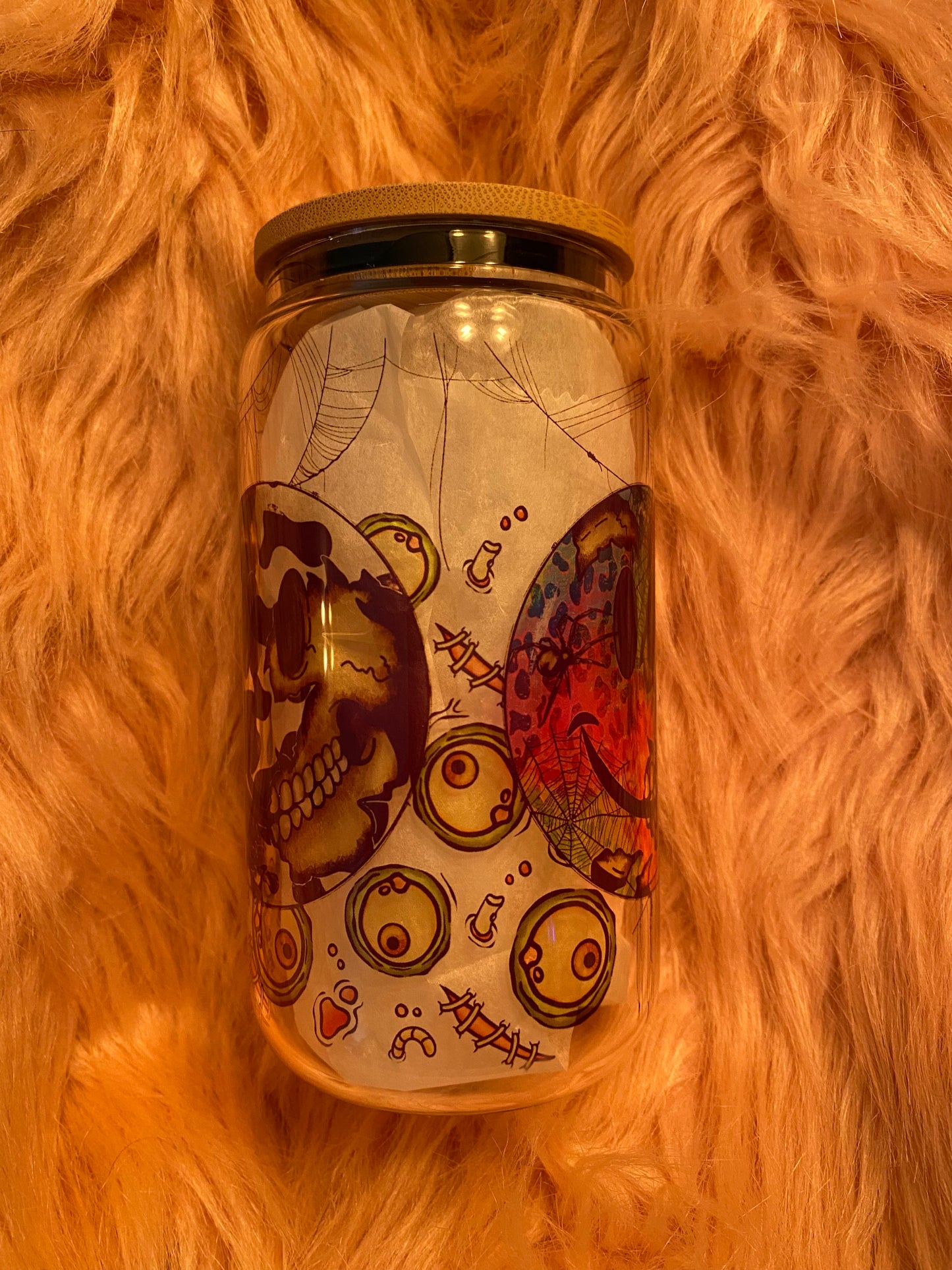 16 ounce Spooky Smiley Faces Glass Can