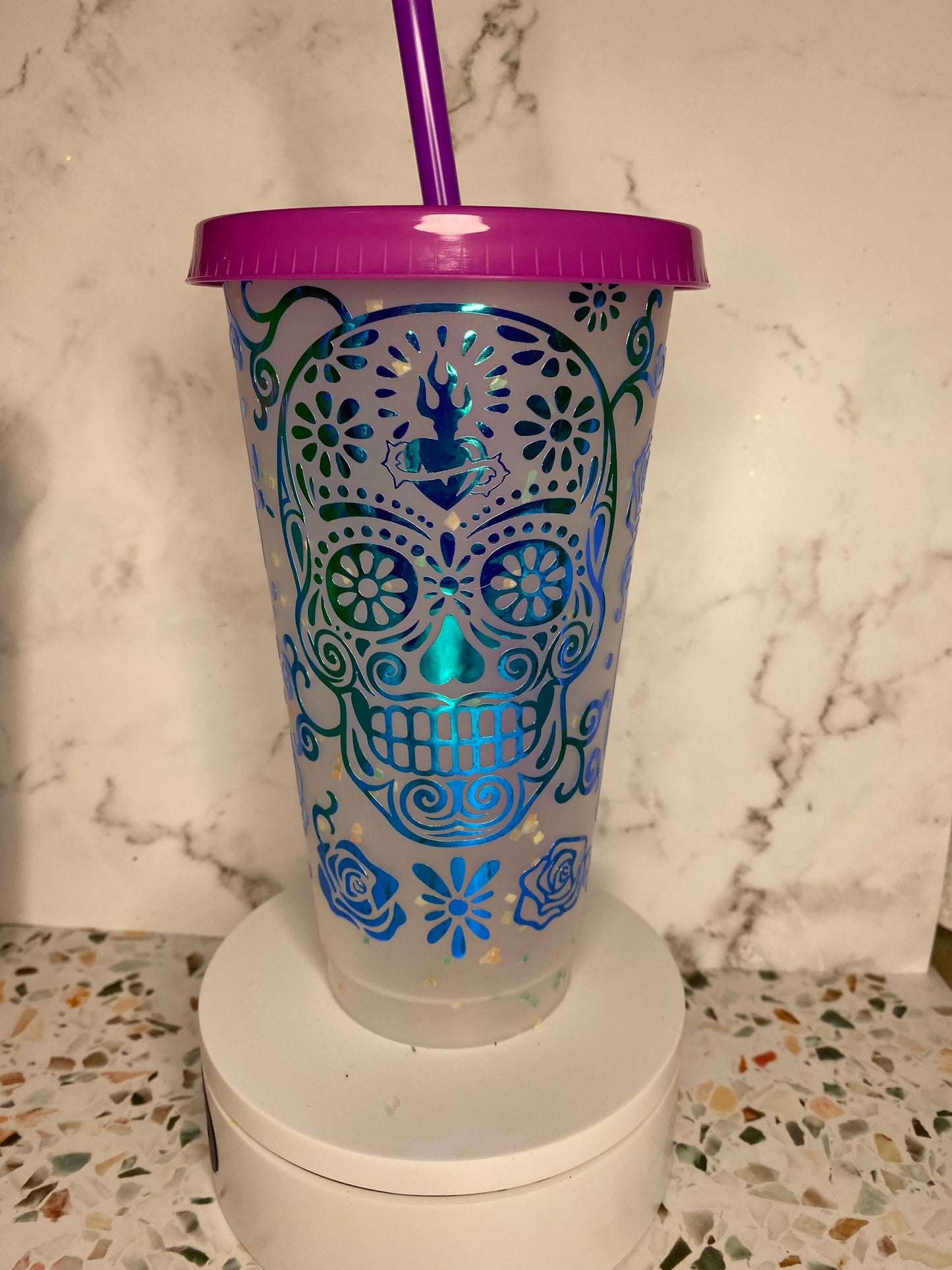 24 ounce Dia de los Muertos color changing tumbler