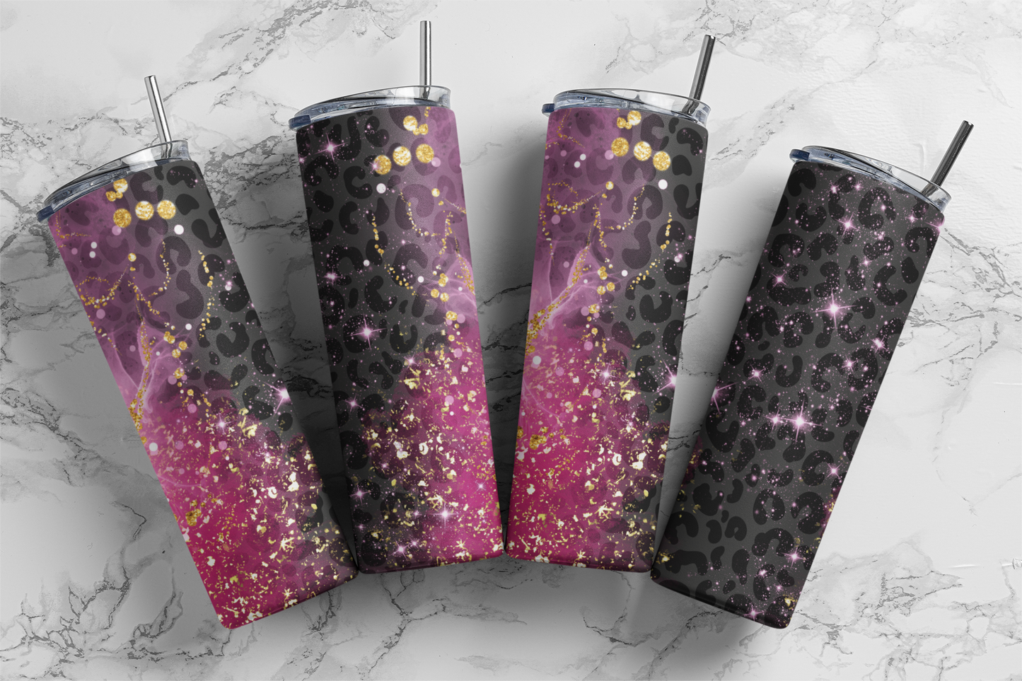 Leopard and Pink Glitter 20 Ounce Skinny Sublimation Tumbler