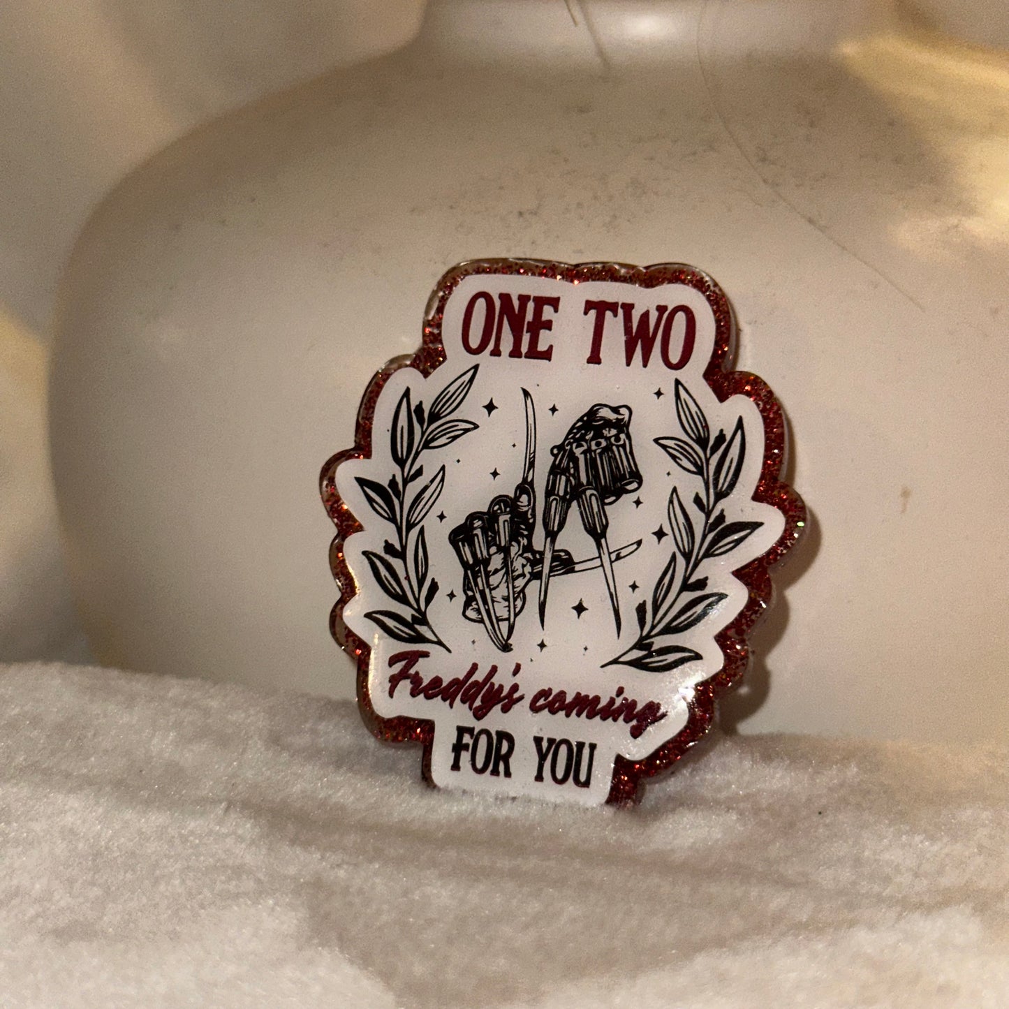 One Two Freddys Coming For You Badge Reel / Pop socket Topper