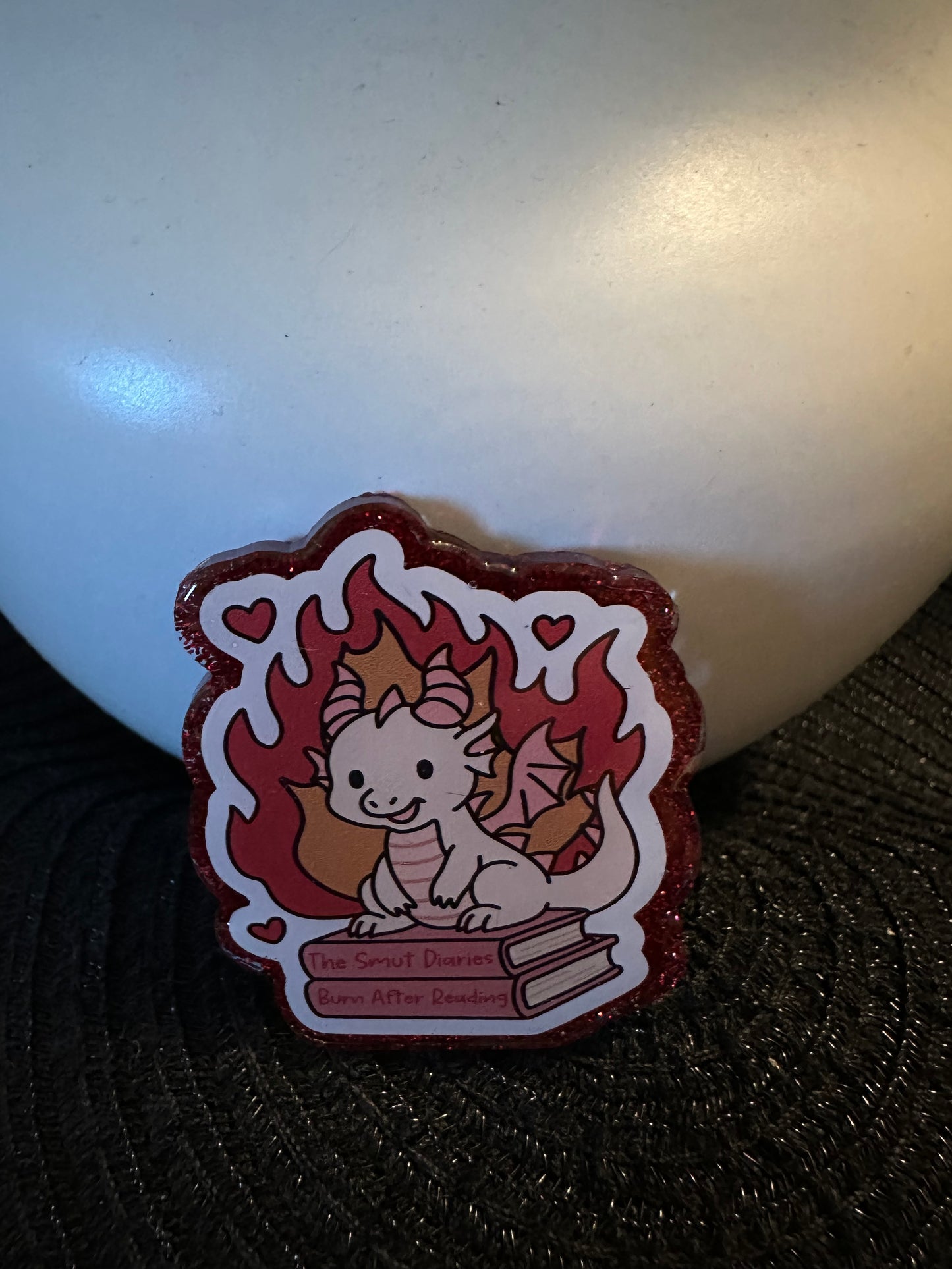 Dragon With Books Badge Reel / Pop socket Topper