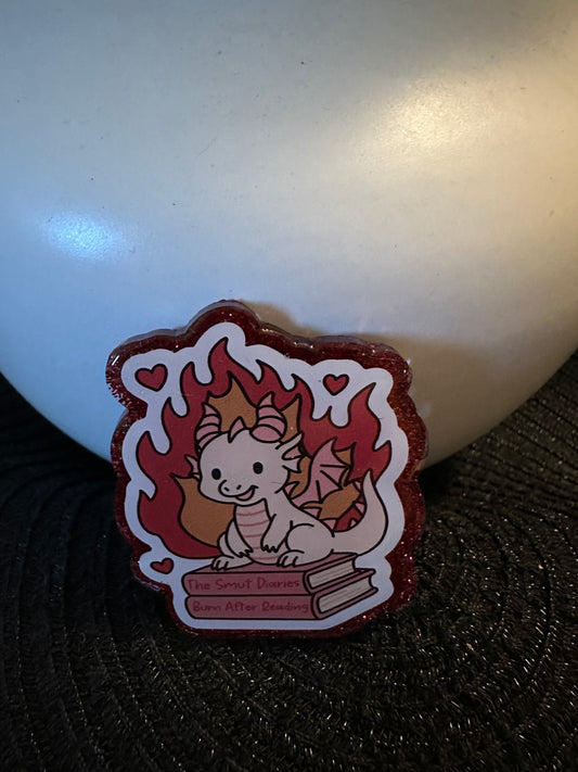 Dragon With Books Badge Reel / Pop socket Topper