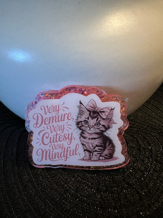 Cat Very Demure Badge Reel / Pop socket Topper