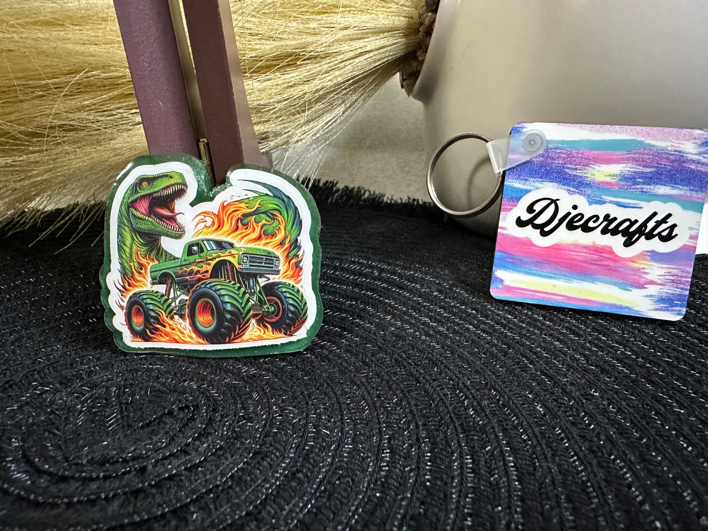 Truck and Dinosaur Badge Reel / Popsocket Topper