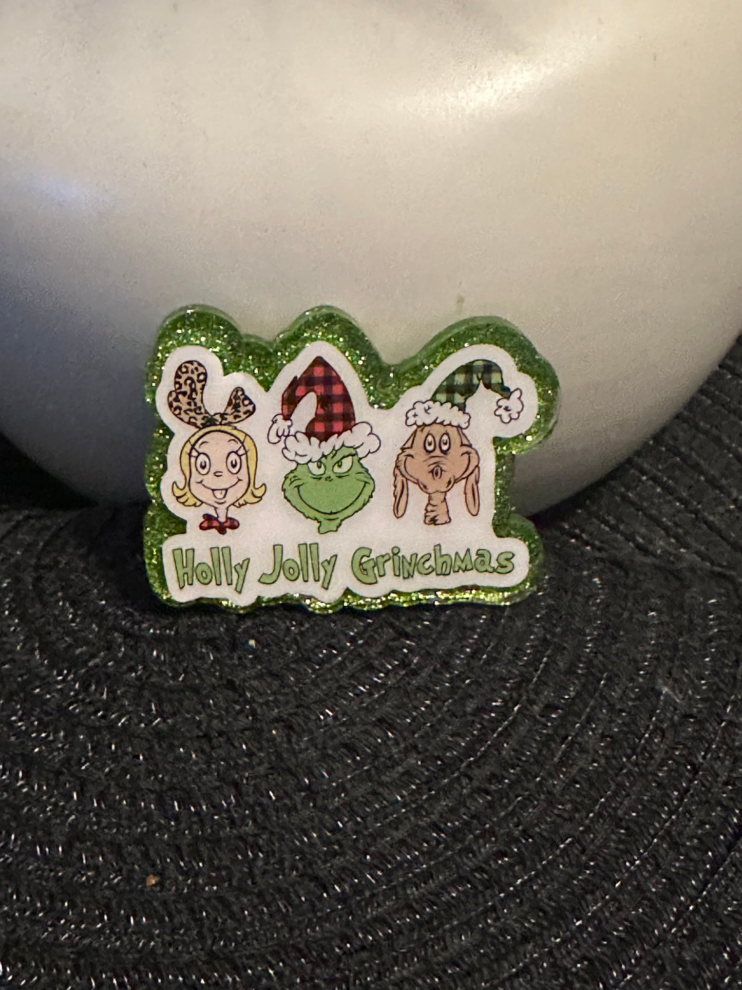 Holly Jolly Grinchmas Badge Reel / Pop socket Topper