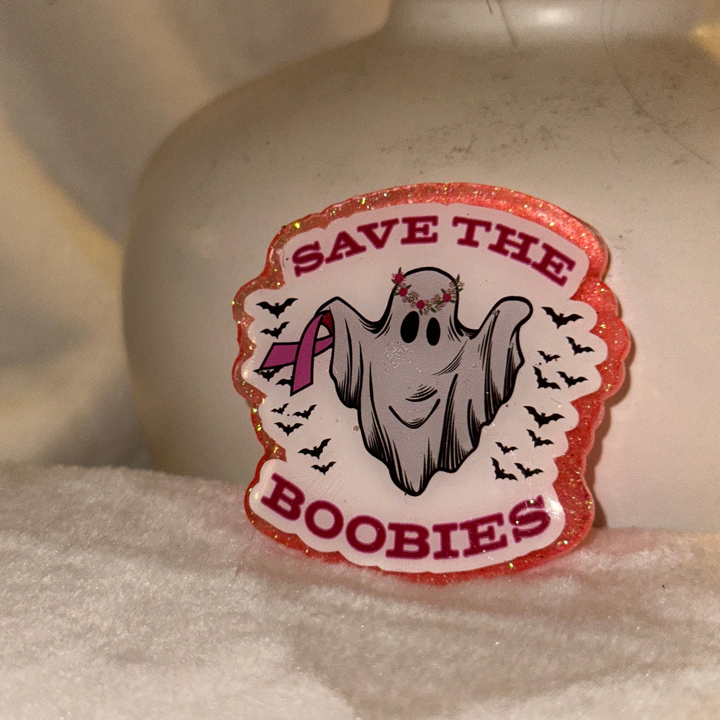 Save The Boobies Badge Reel / Pop socket Topper