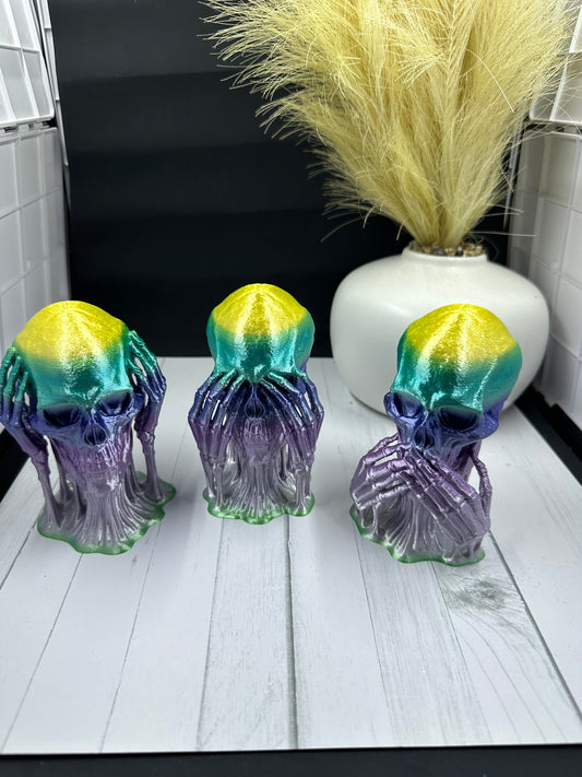 3 Pack Skulls (Hear no Speak no See No Evil) 3D Print - Random Color - 56