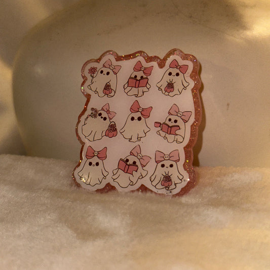 Pink Ghost Badge Reel / Pop socket Topper