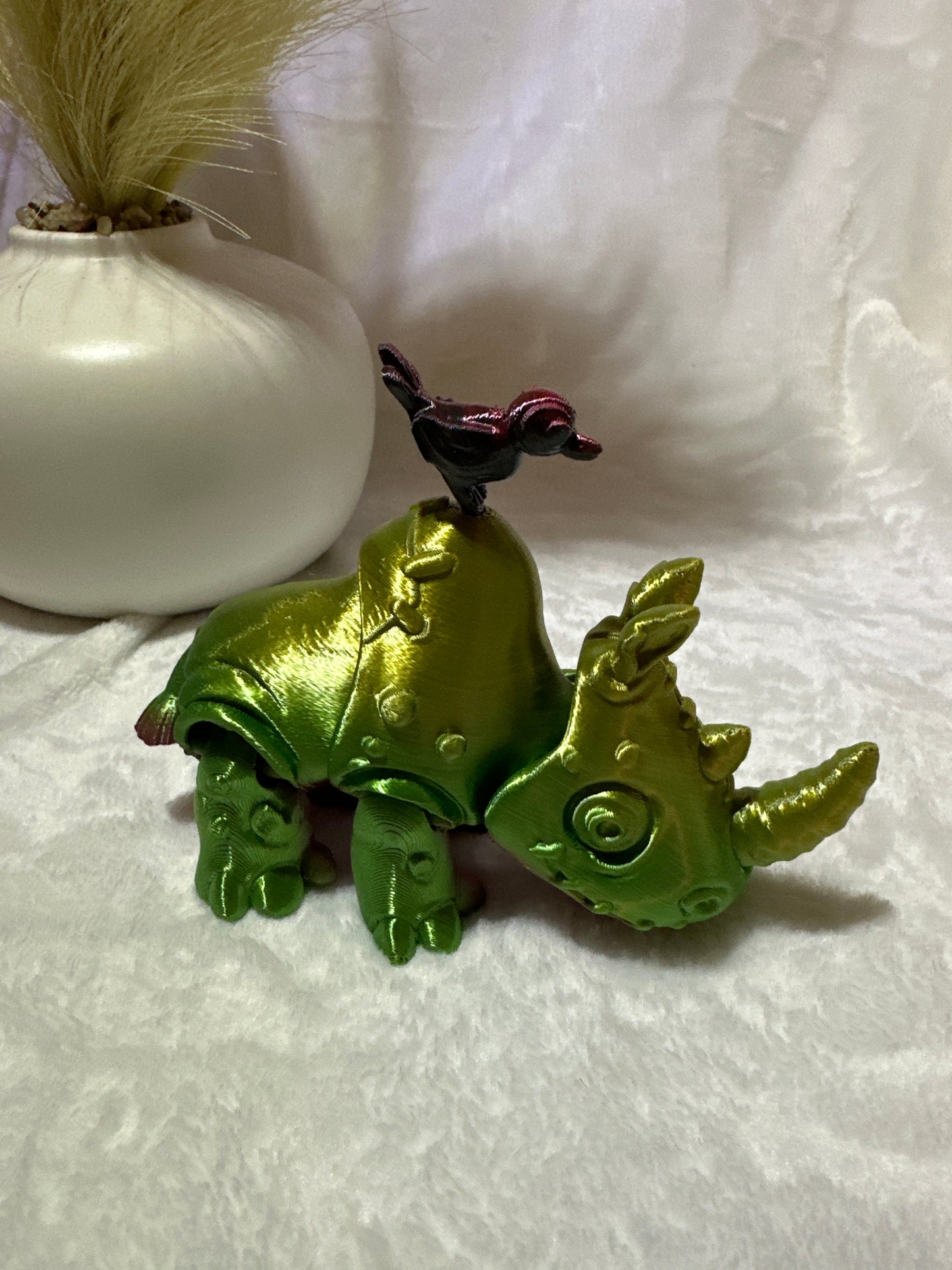 Rhino With Bird 3D Print - Random Color