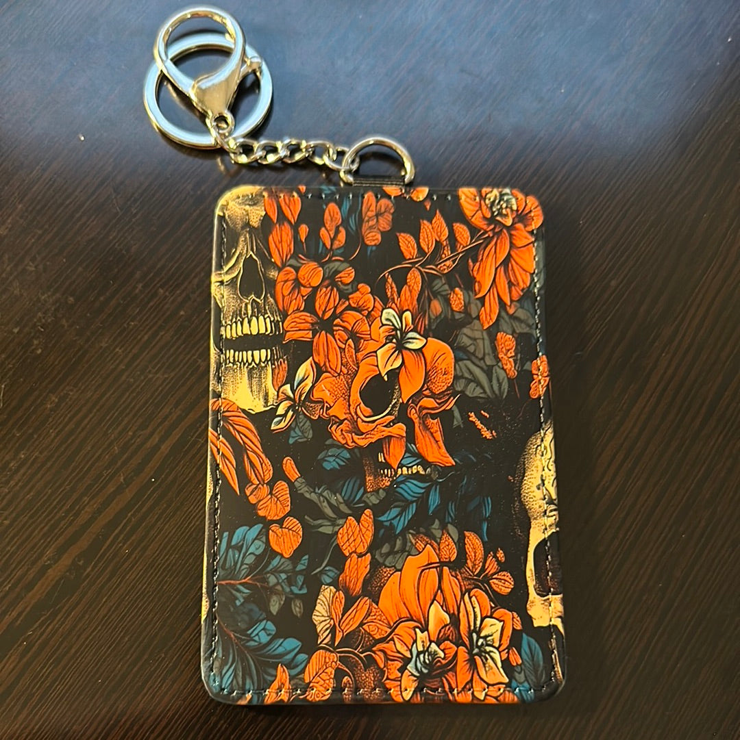 Floral Skulls Keychain Card Holder