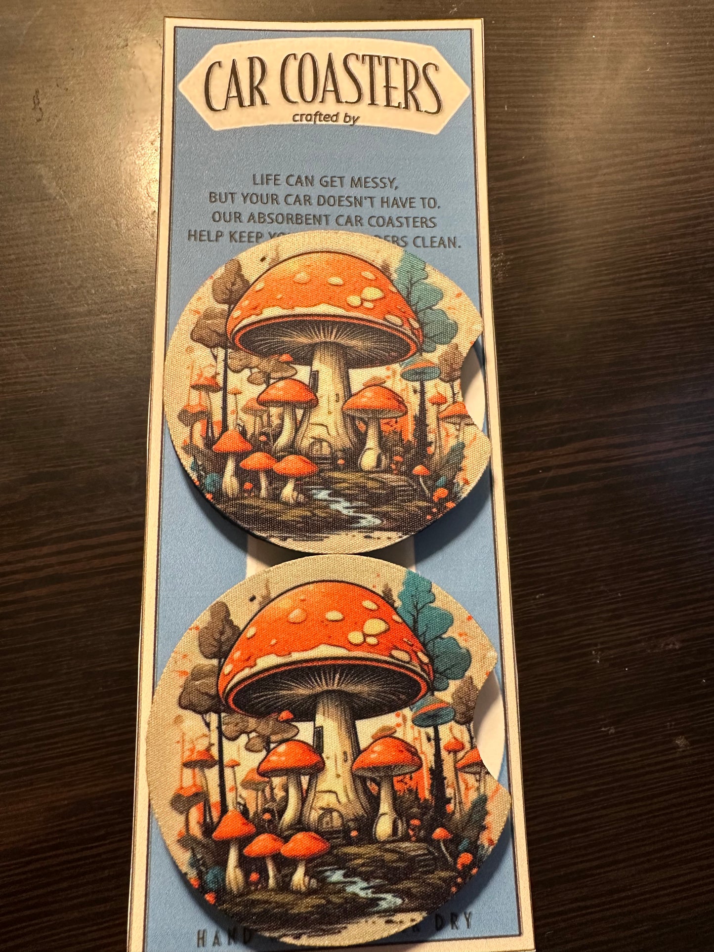 Mushrooms Neoprene Car Coaster Set of 2