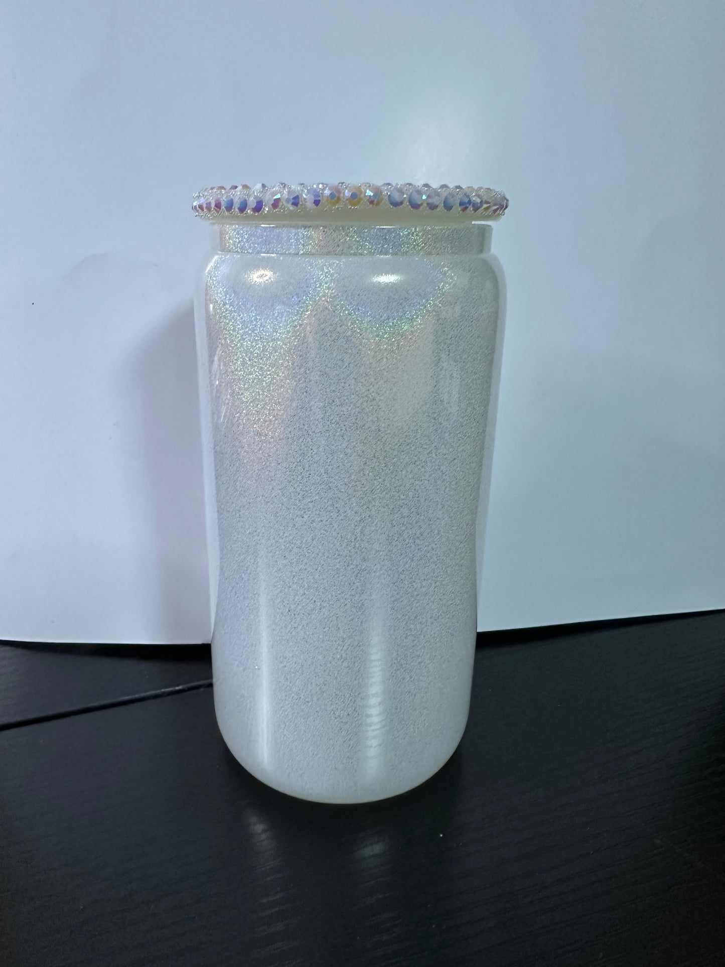 16 Ounce Shimmer Glass Can With Bling Lid - Design your own Cup