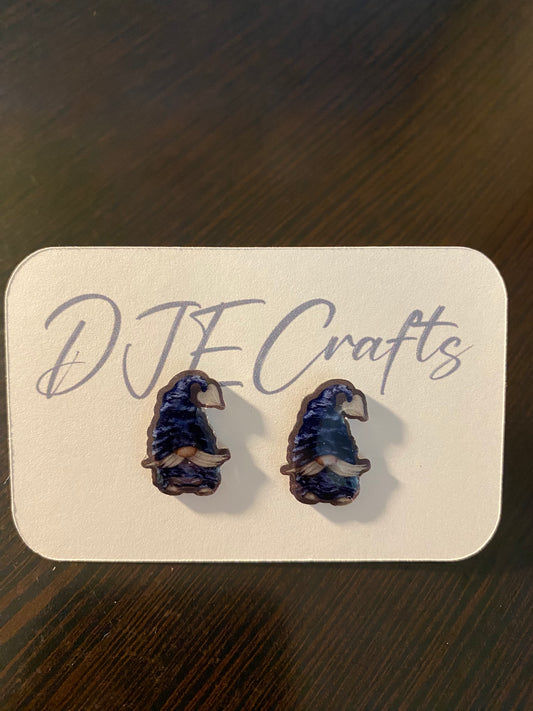 Blue Camo Gnome Post Back Earrings