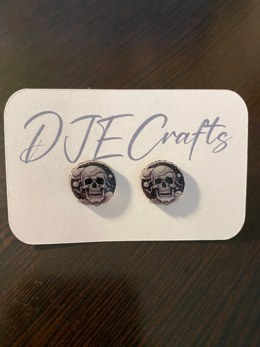 Skull and Planets Post Back Earrings
