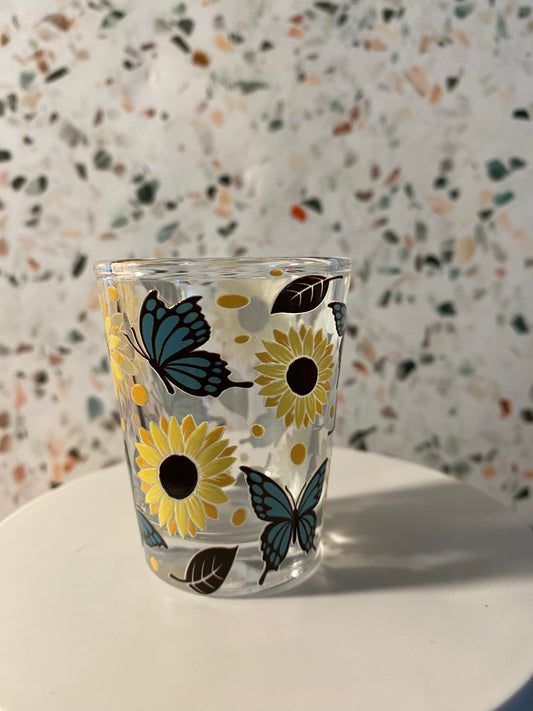 Floral Butterflys 1.5 ounce shot glass