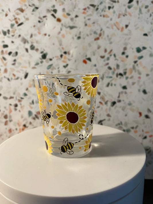 Sunflower Bees 1.5 ounce shot glass