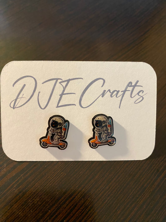 Astronaut and Scooter Post Back Earrings
