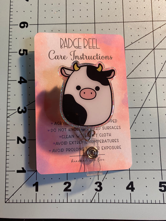 Squishmellow Cow Badge Reel