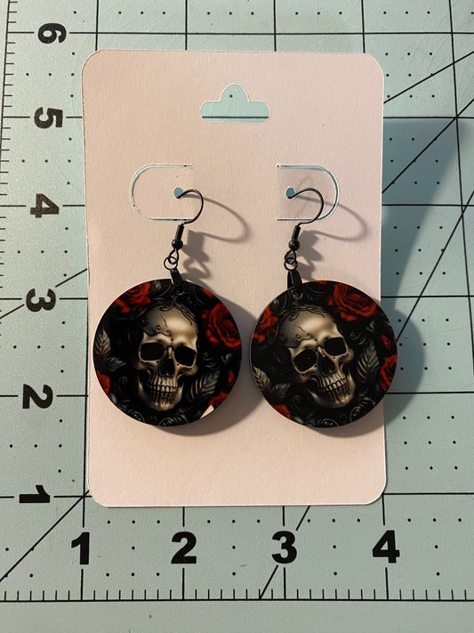 Skull and Roses Dangle Earrings