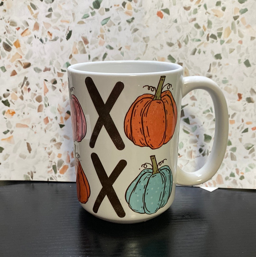 X and O Pumpkins 15 ounce ceramic coffee mug