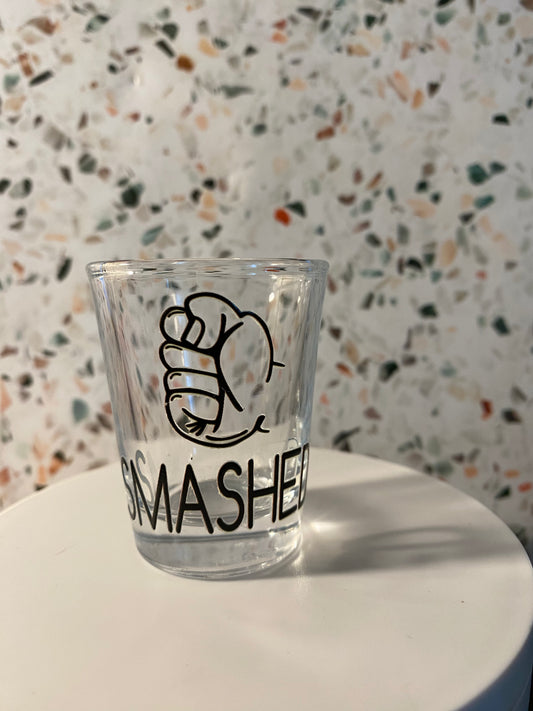 Smashed 1.5 ounce shot glass