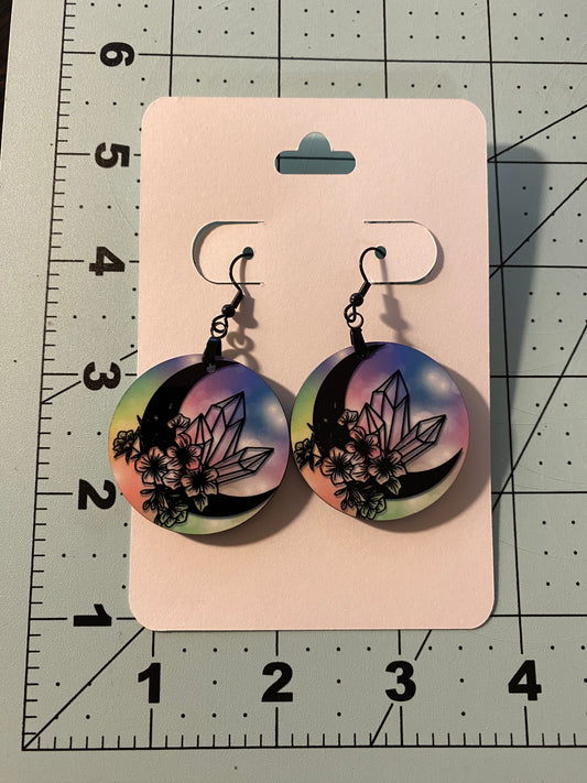 Moon And Crystals Dangle Earrings