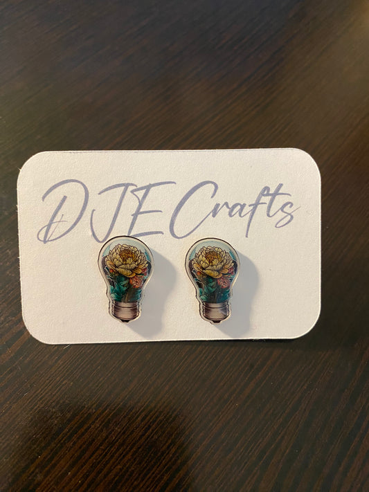 Lightbulb and Flowers Post Back Earrings
