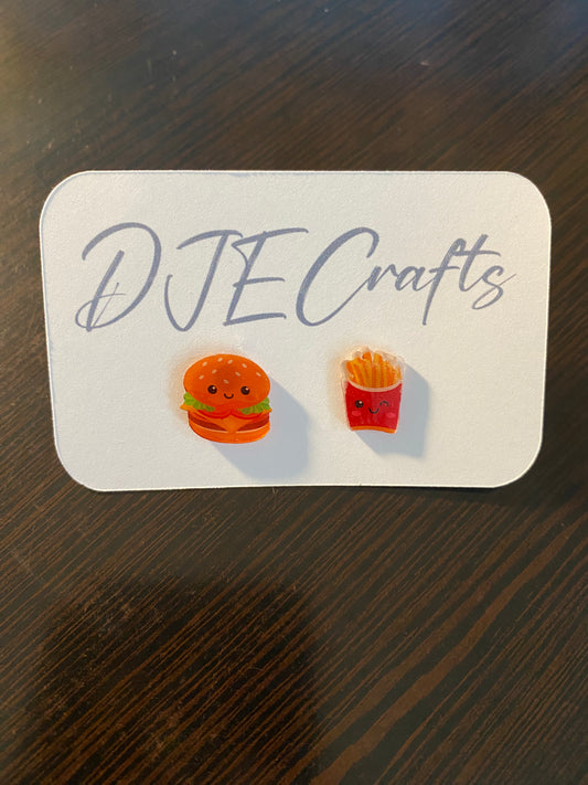 Burger and Fries Post Back Earrings