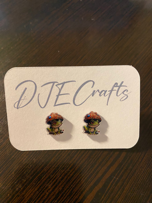 Mushroom Frog Post Back Earrings